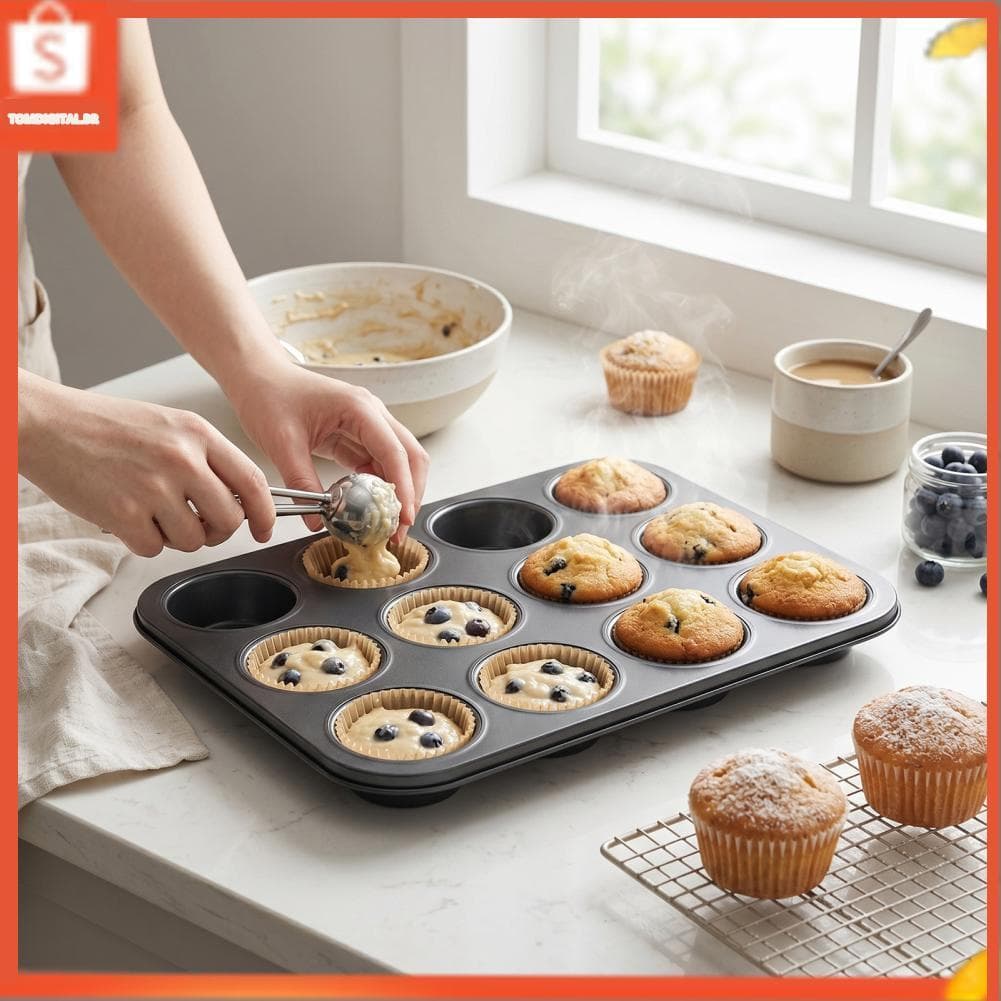 tomdigital.br 2 peças de assadeiras antiaderentes para muffins Assadeira para cupcakes Aço carbono Resistente