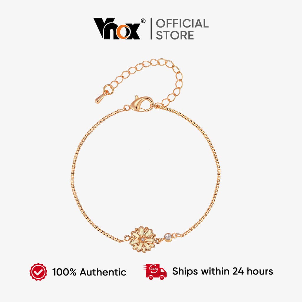 Pulseira em Forma de Flor com Zircônia Cúbica Vnox, Adequada para Mulheres e Meninas, Joia de Corrente em Aço Inoxidável