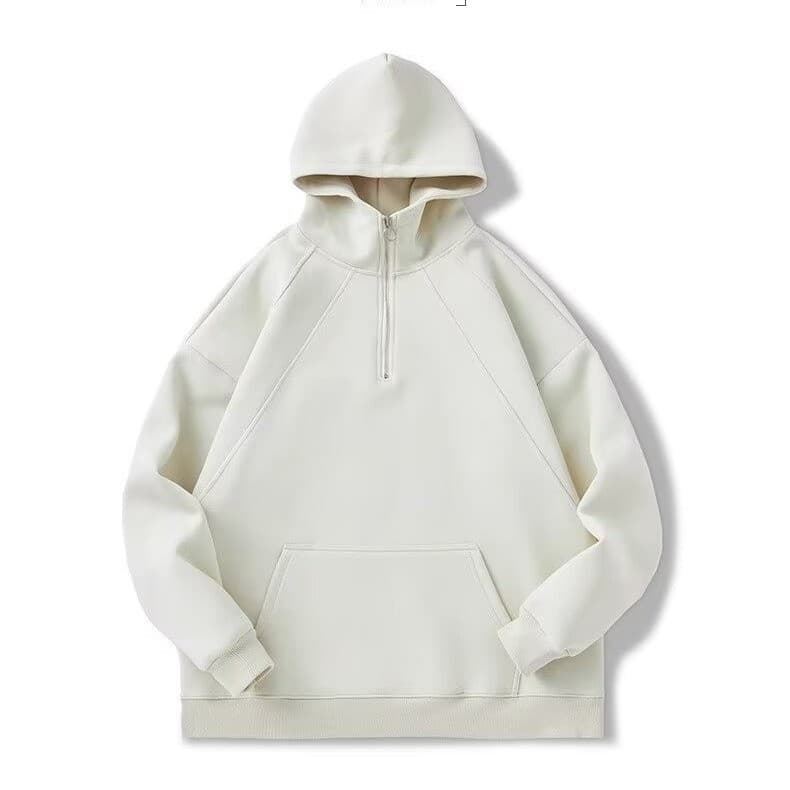 Moletom com capuz de cor sólida para primavera e outono, design básico com meio zíper, unissex, adequado para casais, ja