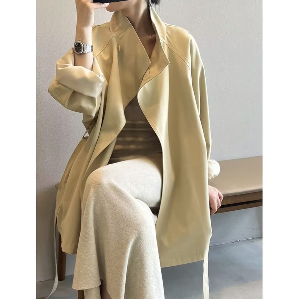 Francês Retro temperamento meados de comprimento blusão jaqueta feminina primavera outono novo estilo solto cintura estr