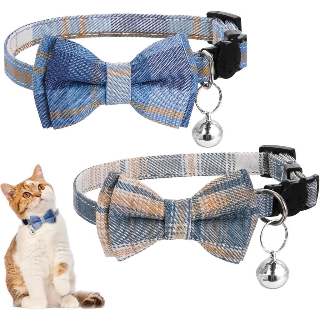 2 Coleiras para Gato com Fecho de Segurança, Coleira para Gato com Estampa Xadrez Fofa e Sinos, Acessórios Macios e Ajus