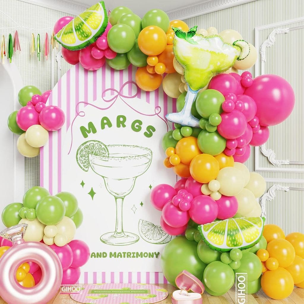 Kit de Arco de Balões para Despedida de Solteira "Margs And Matrimony" com Balão Metalizado de Copo de Margarita e Limão