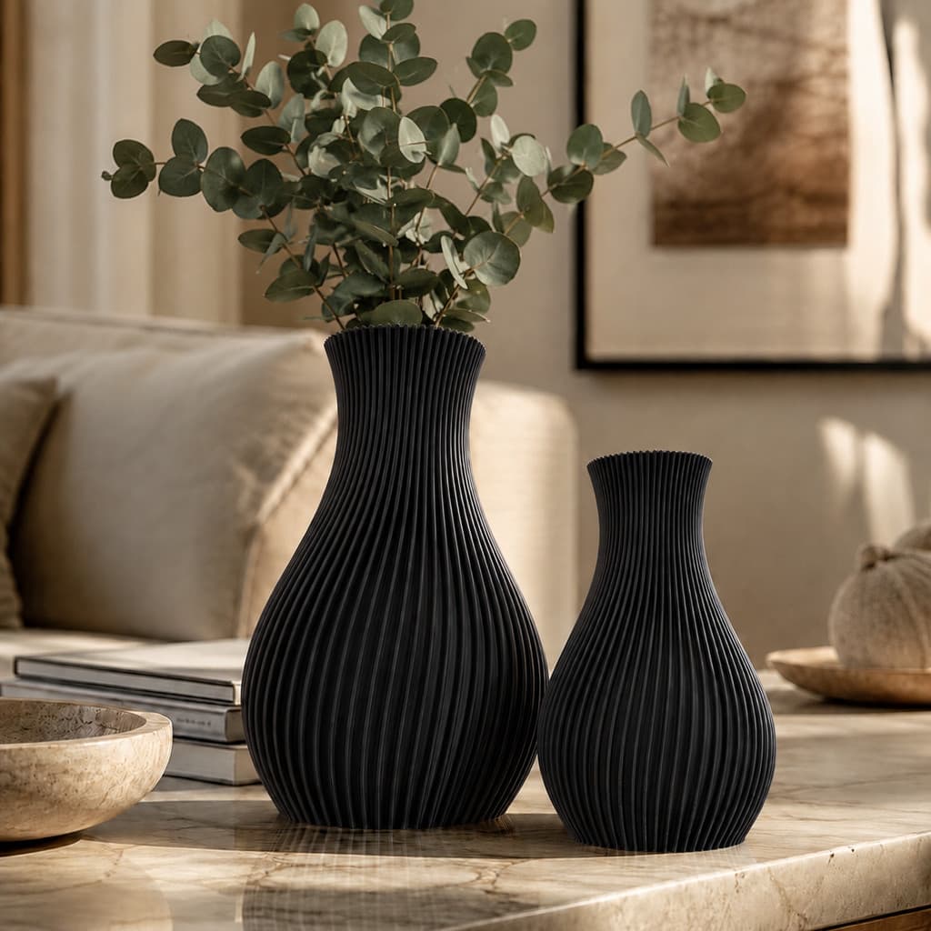 Vaso Duplo Decorativo Canelado 3D 2 Unidade Sala Quarto