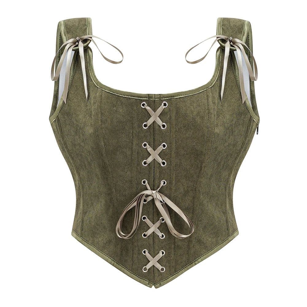 Colete Vintage Vitoriano Verde Exército Feminino Com Zíper Lateral E Frente