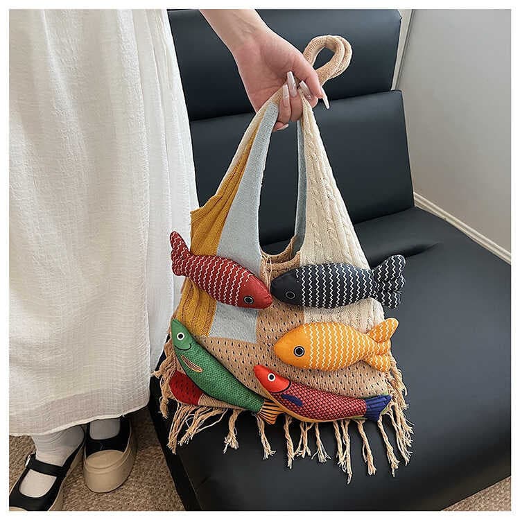 2025 muitos peixes Designer artesanal na moda saco feminino moda Commuter tecido portátil bolsa de ombro