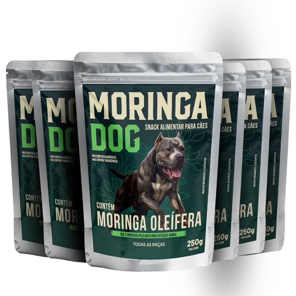 6 Snacks Alimentar Moringa Dog 250g P/ Cães de Todas as Raças