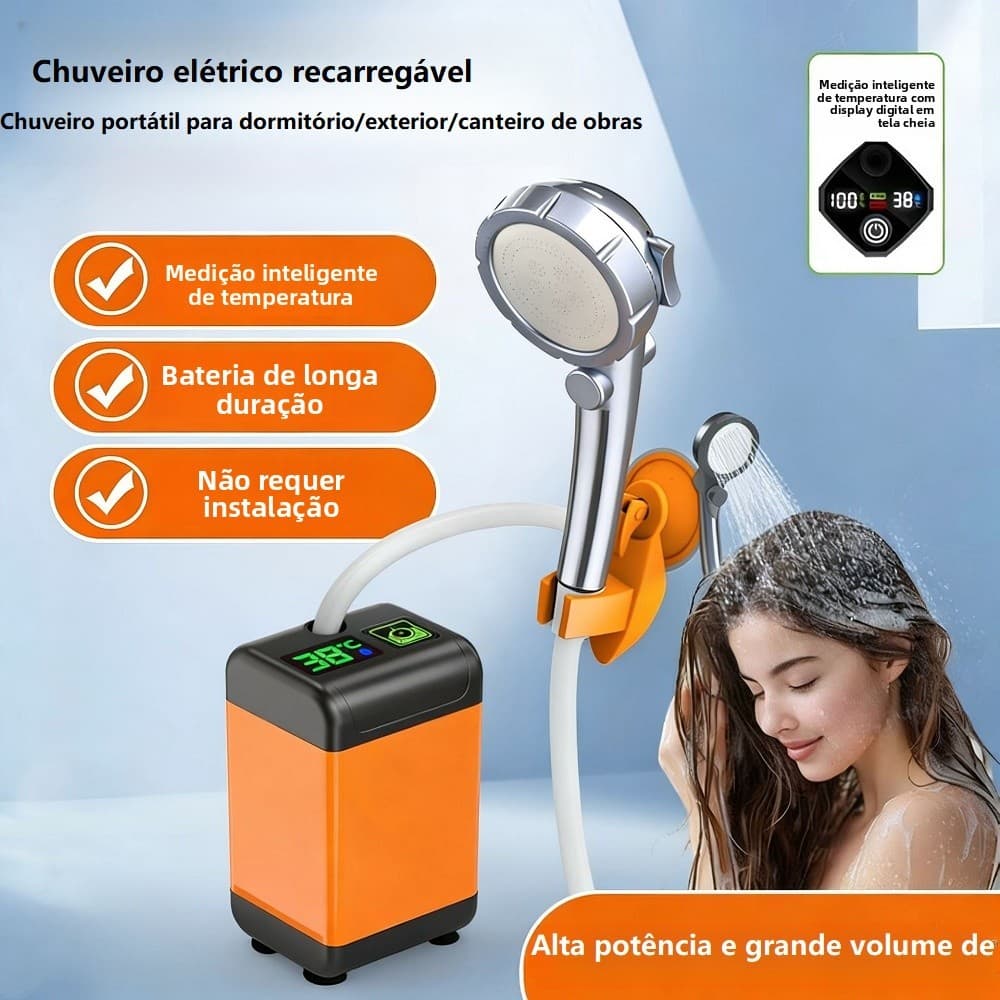 Chuveiro externo para camping, canteiros de obras, dormitórios e uso doméstico, chuveiro portátil elétrico recarregável