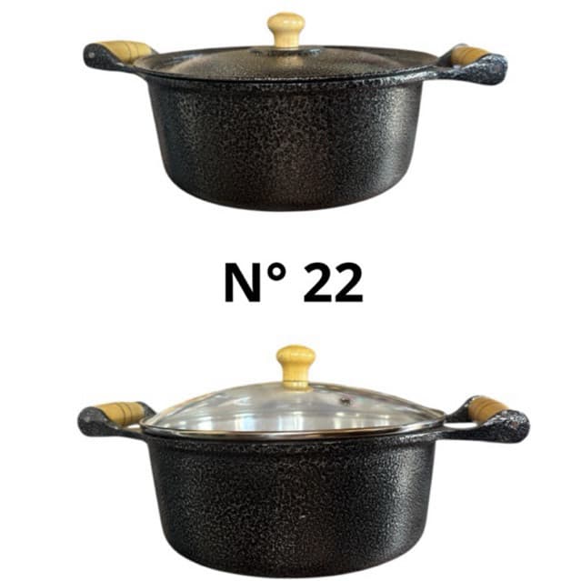 Panela Caçarola N 22 De Aluminio Fundido Grosso Preto Craqueado Com Tampa De Vidro/Alumínio 3L