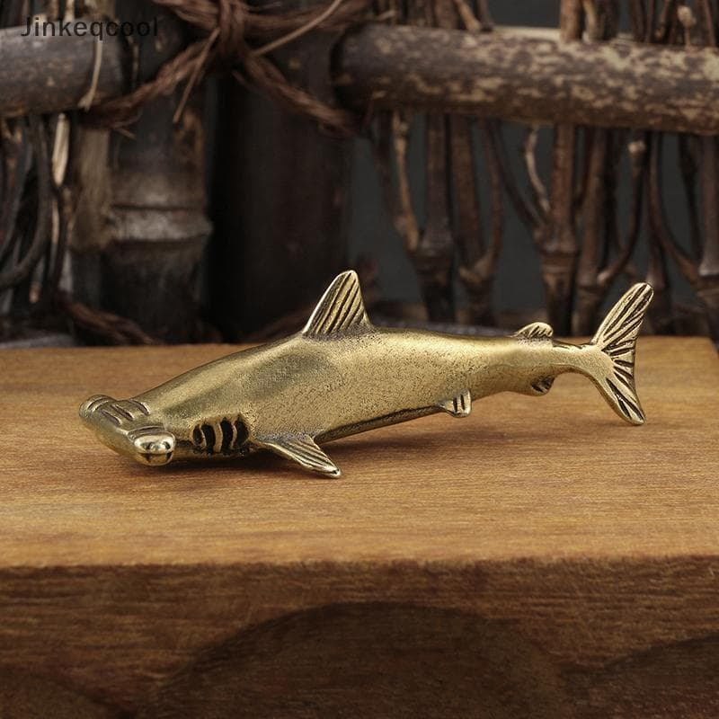 Jqbr Latão Tubarão Hammerhead Pequeno Ornamento Estatuetas De Animais Organismos Marinhos Lembrança Casa Chá Pet Decoraç