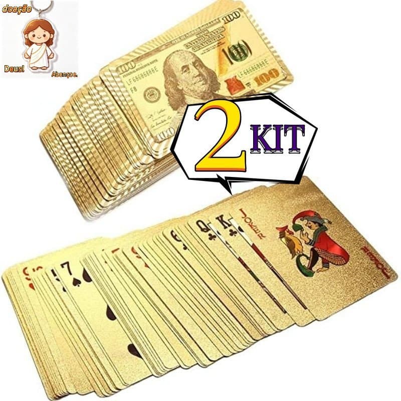 KIT 2 Baralho Conjunto Cartão de Jogo Dourado 24k Prova D'água Promoção