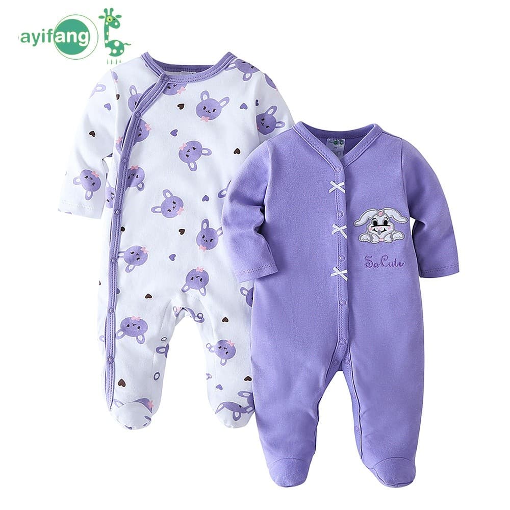 Kit 2 Macacões Bebê Menina Manga Longa com Pé Tema Coelhinha Lilás