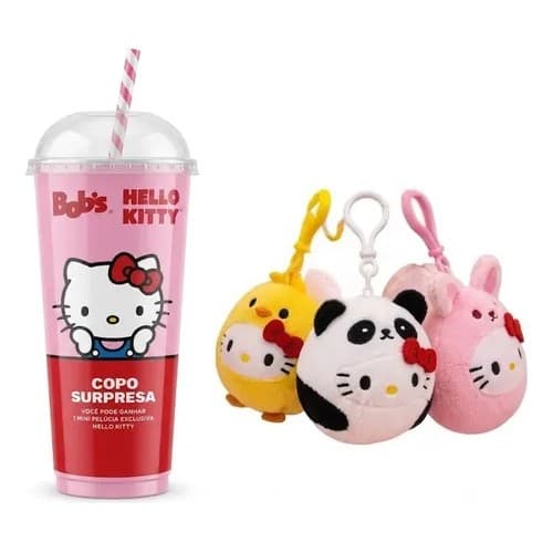 Copo Surpresa Bob's + Chaveiro Pelúcia Sortido Hello Kitty