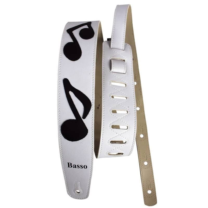 Correia Alça Guitarra Violão Baixo Basso Sintético Branco Nota Musical Preto Ajustável 92 a 145cm
