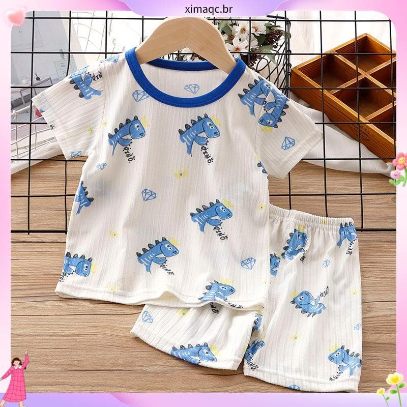 2208 vezes recomprar crianças verão terno de manga curta meninos seda gelo Casual camiseta meninas Shorts luz respirável