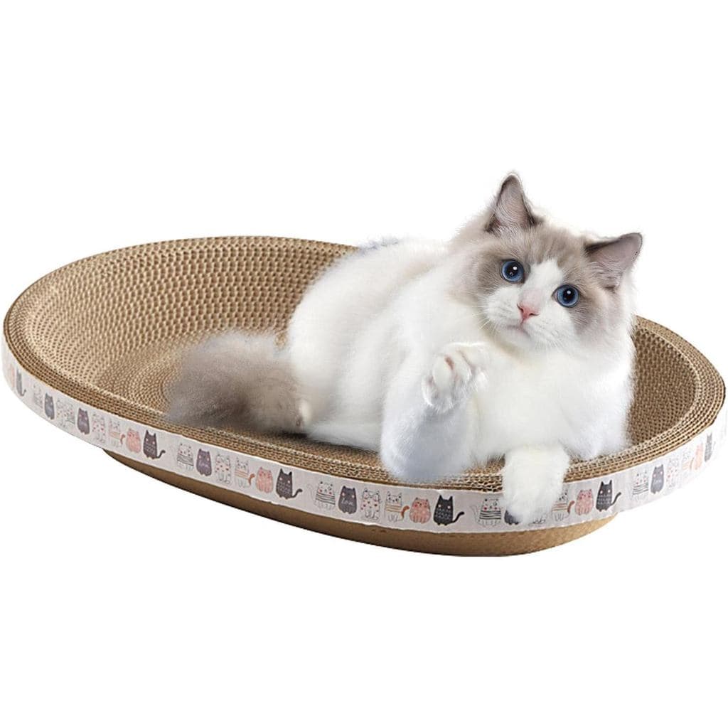 Arranhador para gatos, arranhador oval de alta densidade, feito de papelão impermeável e durável, adequado para raças de