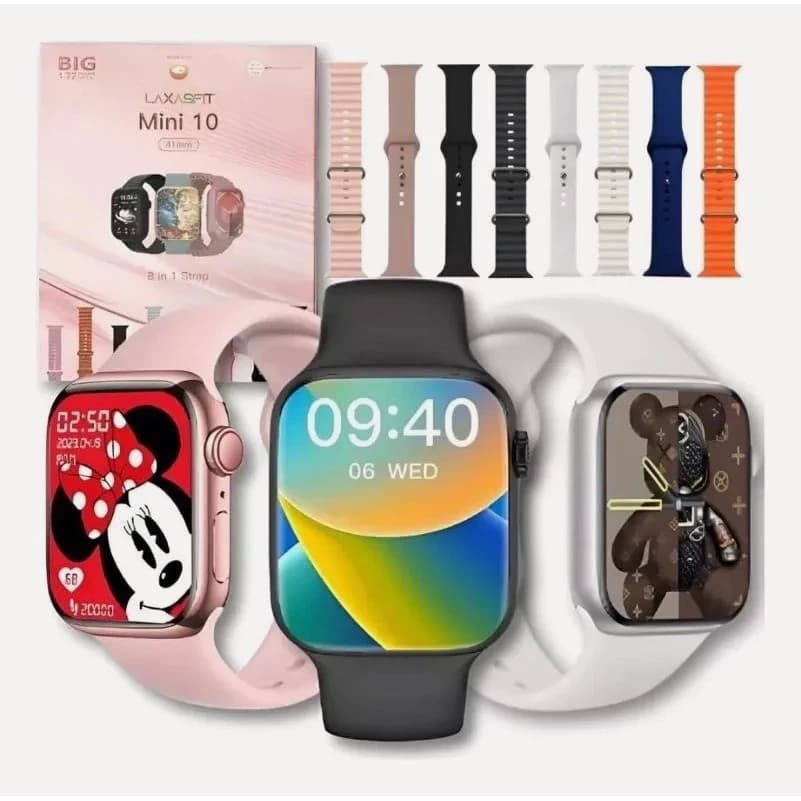 Promoção Smartwatch LaxasFit Mini 10 41mm Série 10 com 8 Pulseiras, Tela 1,72", Esportes e Saúde
