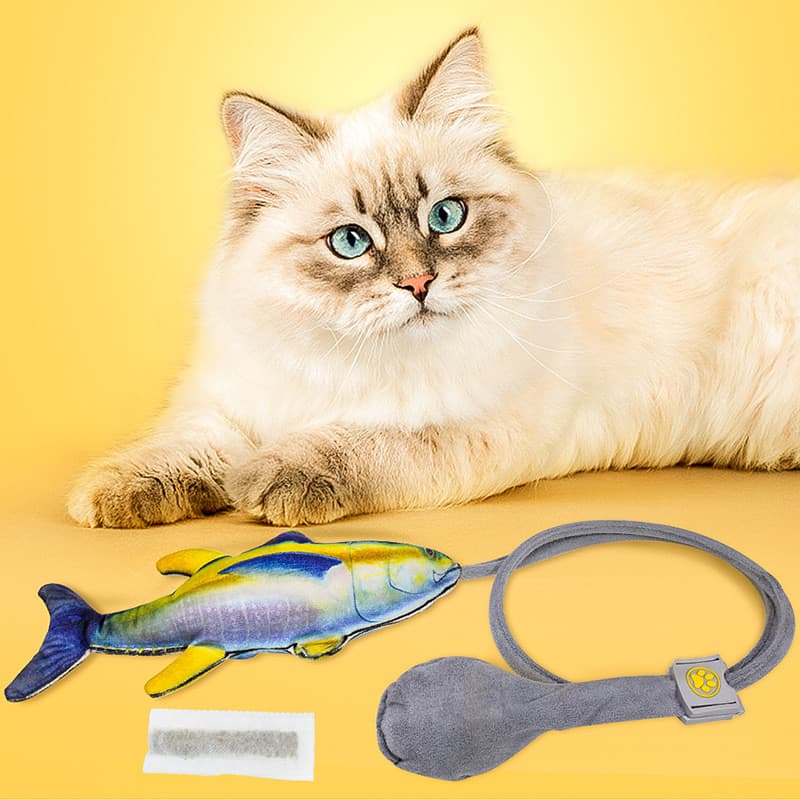 Brinquedo Interativo premium Para Gatos Com Peixe E Erva De Gato Realista Saltitante-Varinha Teaser
