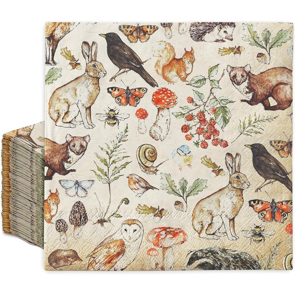100 Unidades de Guardanapos de Papel Vintage com Estampas de Animais, Descartáveis, Raposa, Esquilo, Coelho, Cogumelo, p