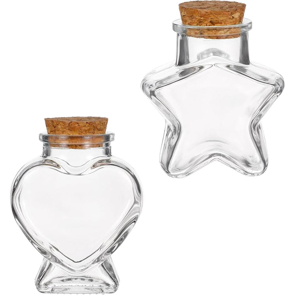 Dimeho Mini Garrafas de Vidro Vazias com Rolhas de Cortiça, Frascos Decorativos em Forma de Coração e Estrela, Pequenas