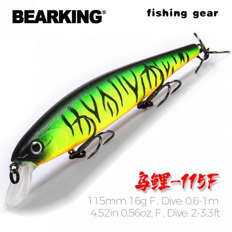 Bearking 115mm 16g Iscas de Pesca Flutuantes para Mergulho de 0,6-1m, Iscas Artificiais Wobblers, Iscas Jerkbait para Pr