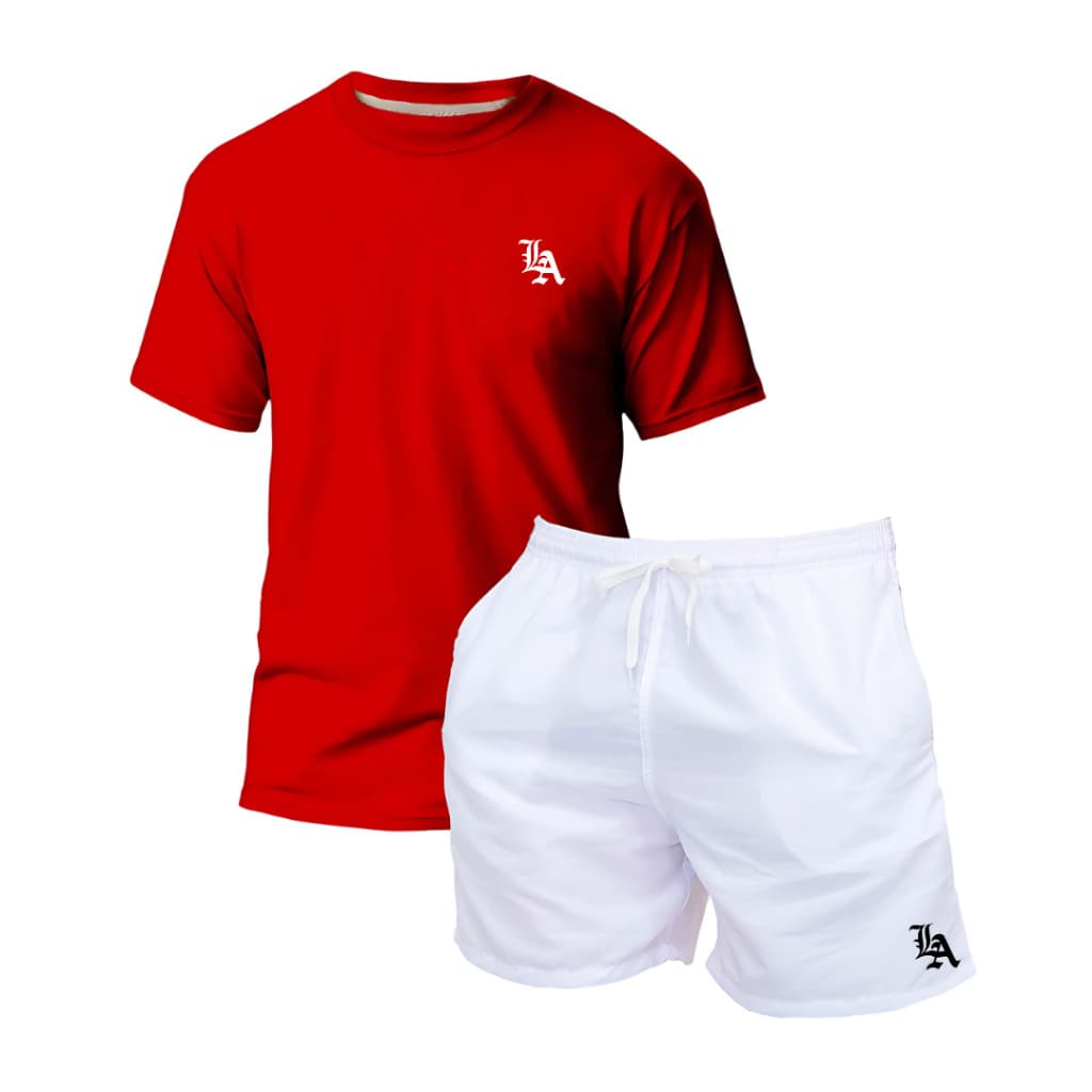 Kit Camiseta e Bermuda Tactel Masculino Casual Academia Praia Fitness Estampado Look Estilo