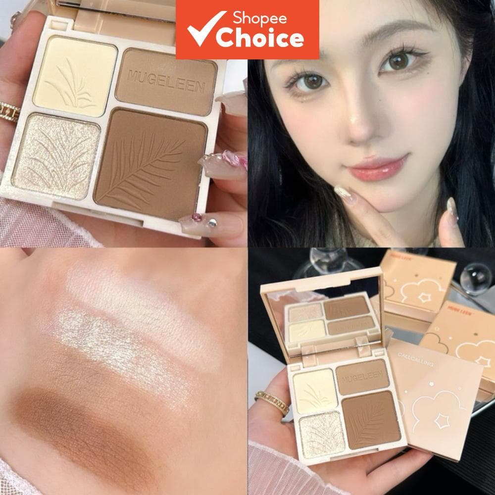 Paleta de Maquiagem Facial de Alto Brilho com Contorno e Iluminador, Sombra Matte e Pó Iluminador para Realçar e