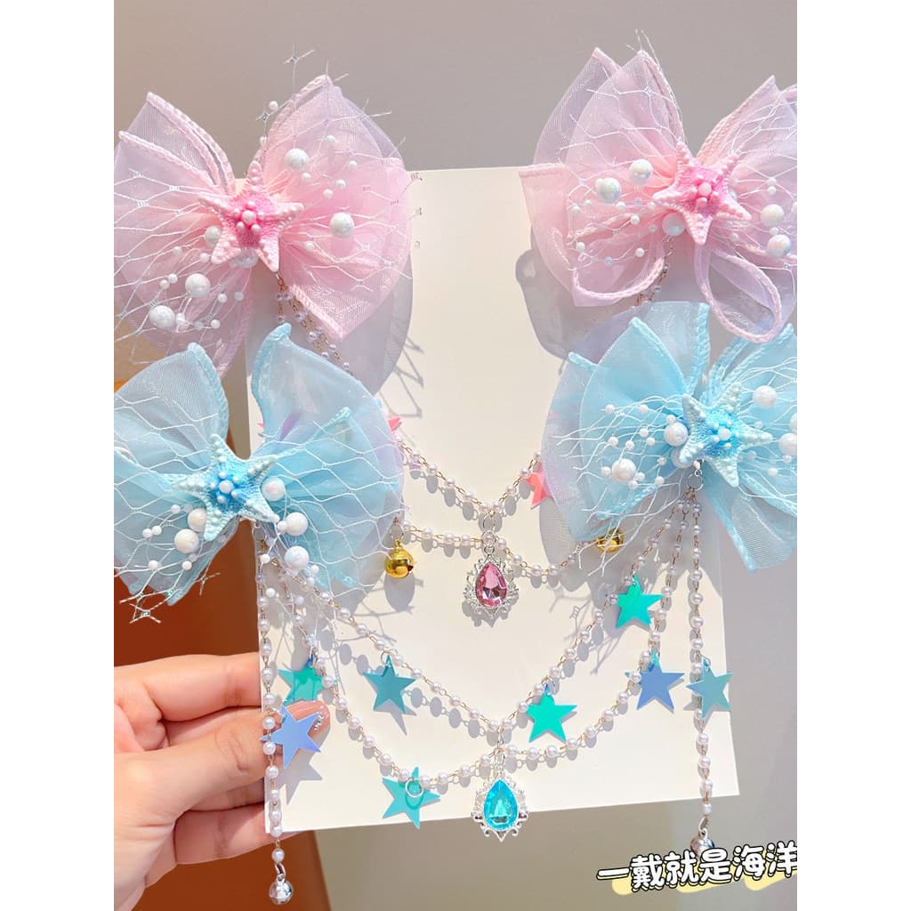 Crianças princesa arco grampo de cabelo menina sereia Super fada borla acessórios para o cabelo estilo princesa pérola g