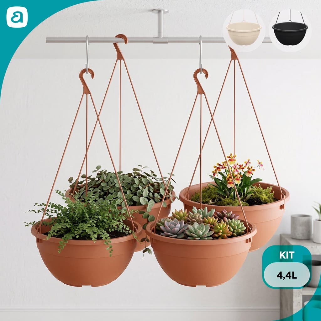 Kit com 2, 3 ou 4 Vasos Cuia N28 4,4L Suspensos com Gancho 47cm Samambaia Jiboia Plantas Pendentes