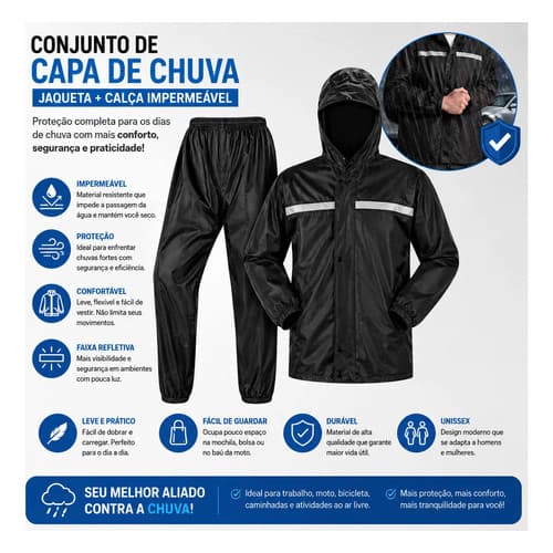 Capa De Chuva Impermeável Motoqueiro Com Touca E Viseira - G