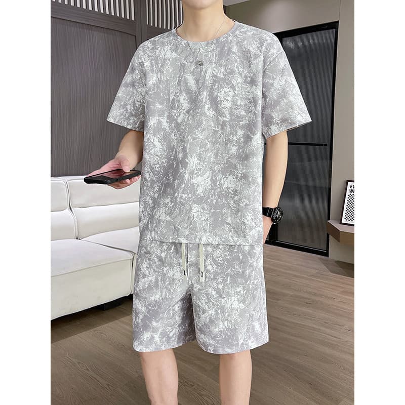 Terno masculino Shorts moda Casual verão solto na moda camiseta terno superior estilo fino impressão bonito versão corea
