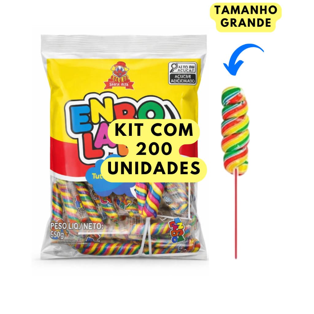 Pirulito Grande Enrolado Tutti-Frutti Aprox 50 Unidades 650g | Festa, Lembrancinha e Doces Infantis - KIT C/200