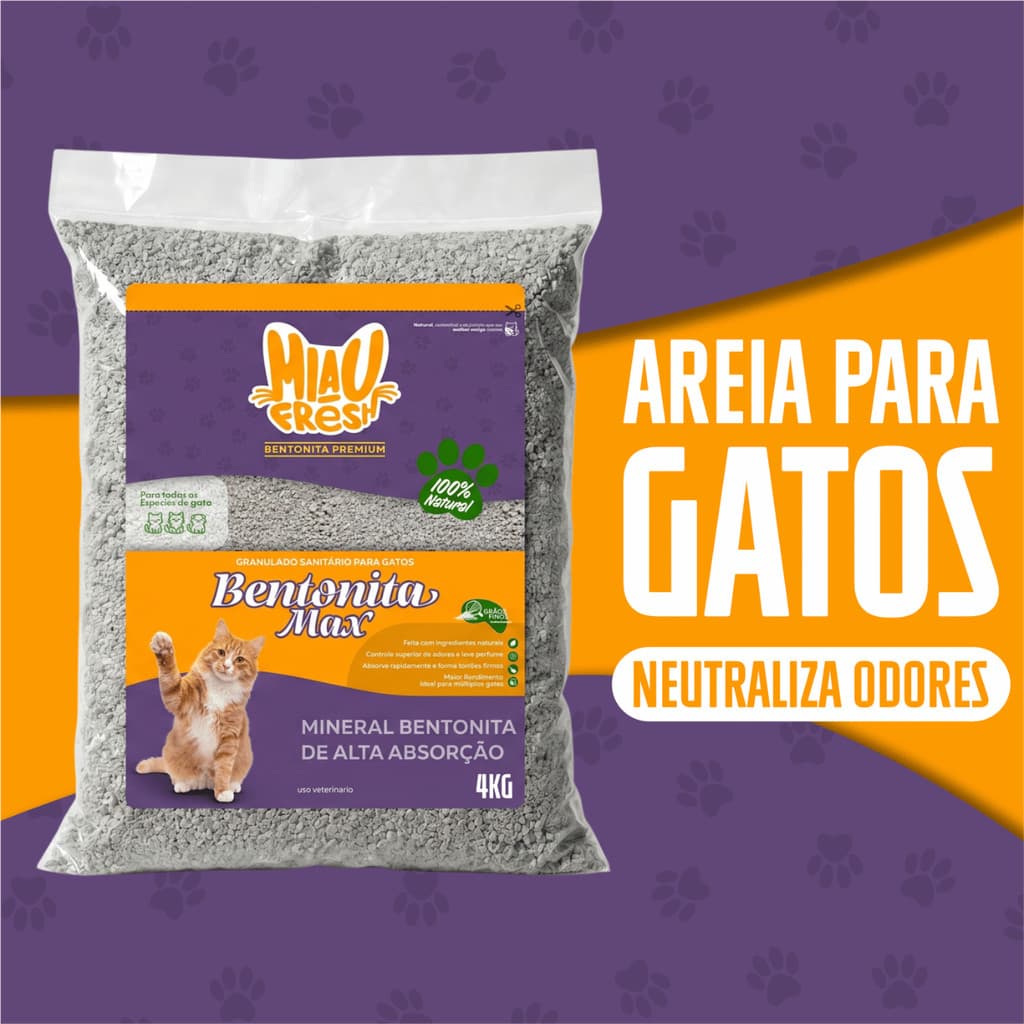 Areia Higiênica Ecologica Natural 4Kg  Bentonita  P/ Gatos Controle De Odores Torrão