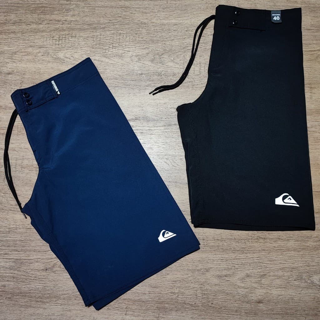 2 Bermuda Masculina Elastano Tacte Academia Praia Preta Azul Marinho Lisa Com Bolso Tecido Estica .