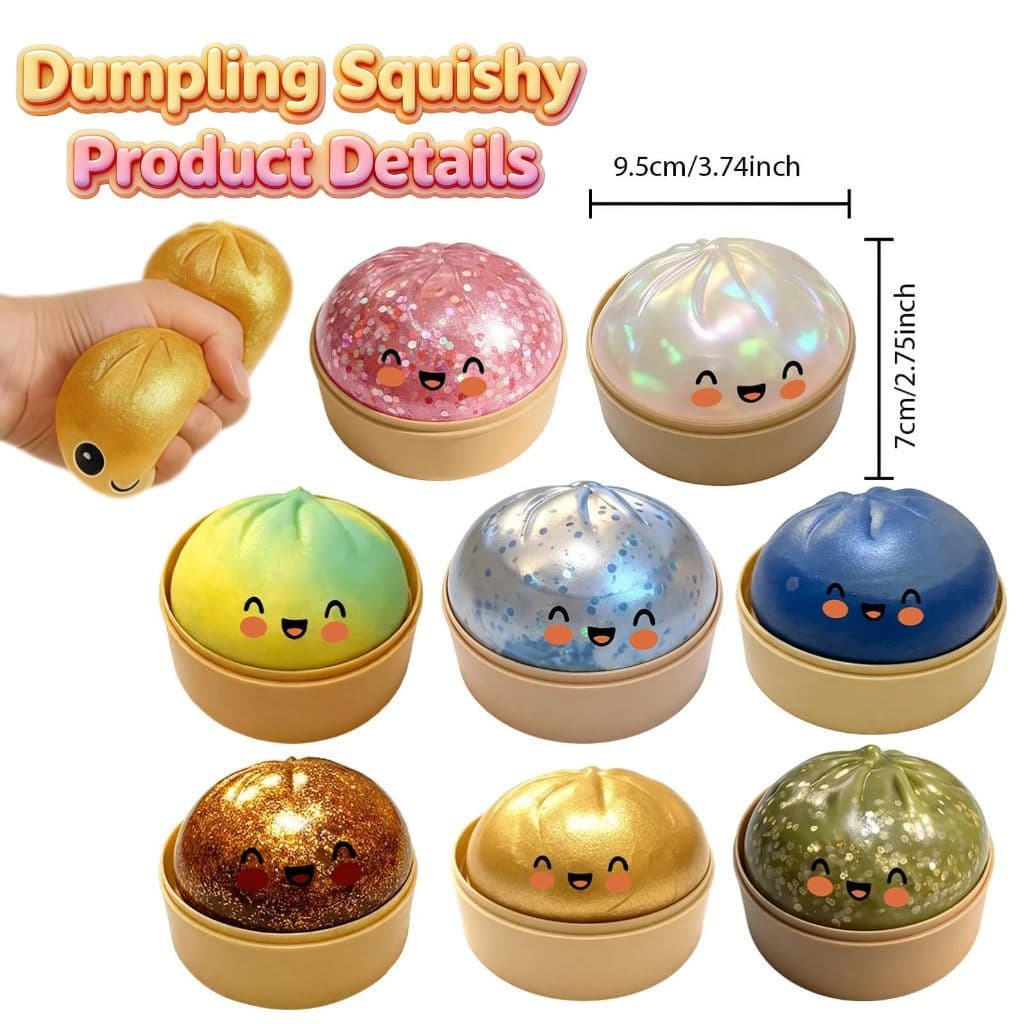 Brinquedo Squishy de Glitter em Forma de Dumpling 2026, Bola Macia de Retorno Lento com Expressões Fofas, Brinquedo Sens