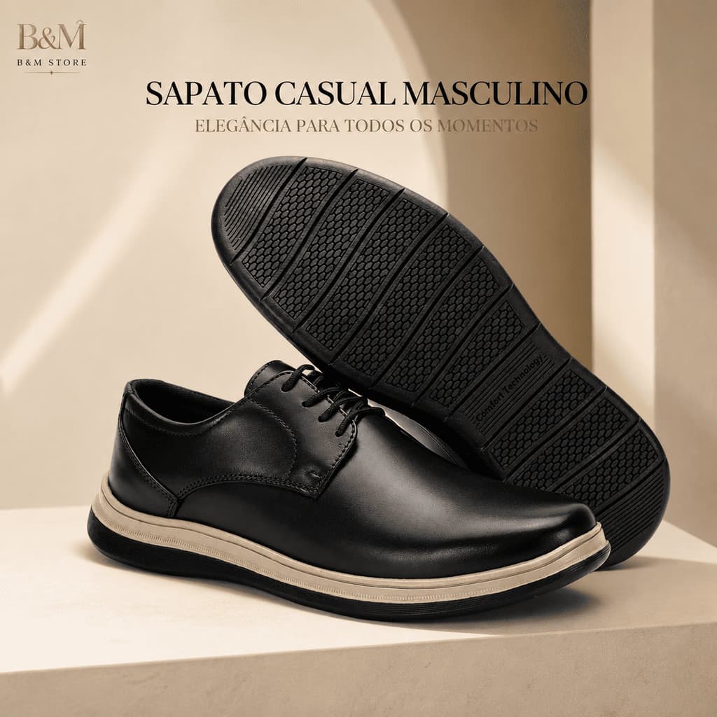 Sapato Oxford Masculino Couro Legítimo Social Clássico Confortável Antiderrapante Preto e Capuccino