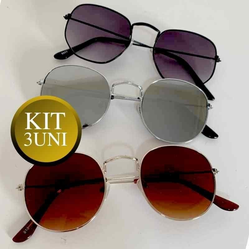 Kit 3 Óculos De Sol Retro Vintage Feminino Masculino Moda Atemporal Oculos classico