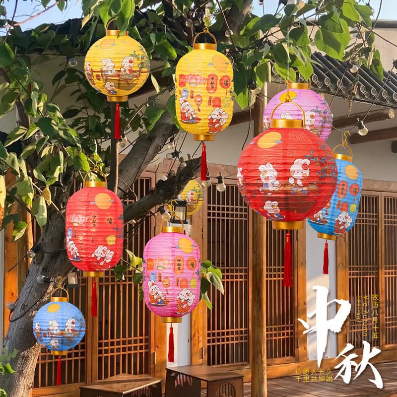 Pronto estoque Lanterna antiga infantil portátil pingente luminoso papel dobrável Mid-Autumn Festival atmosfera decoraçõ
