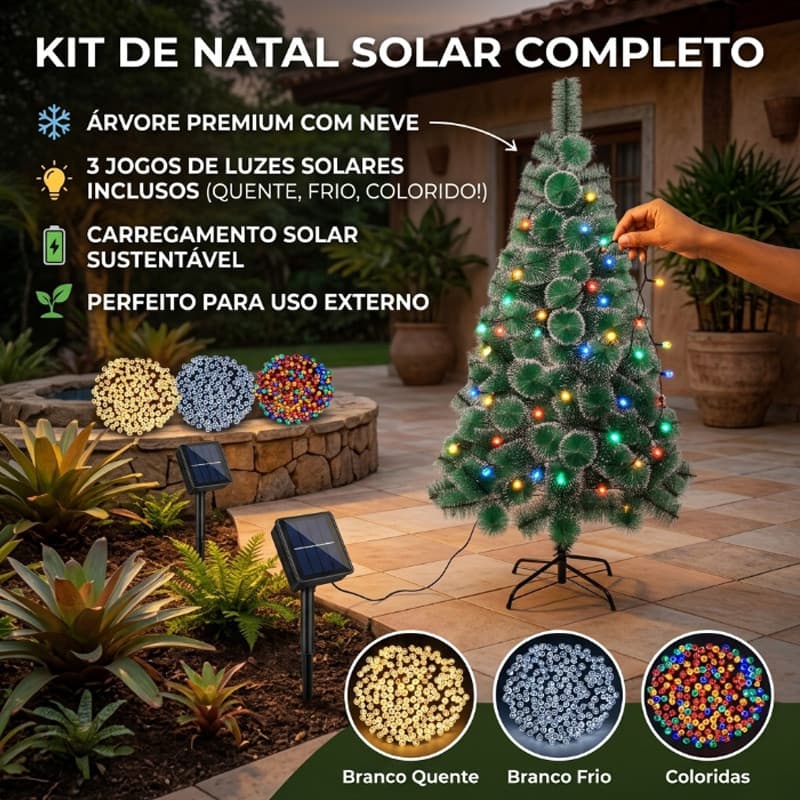 Árvore de Natal Artificial + Pisca‑pisca Solar Cabo Verde‑Escuro 12‑22m Decoração de Natal Casa Exterior