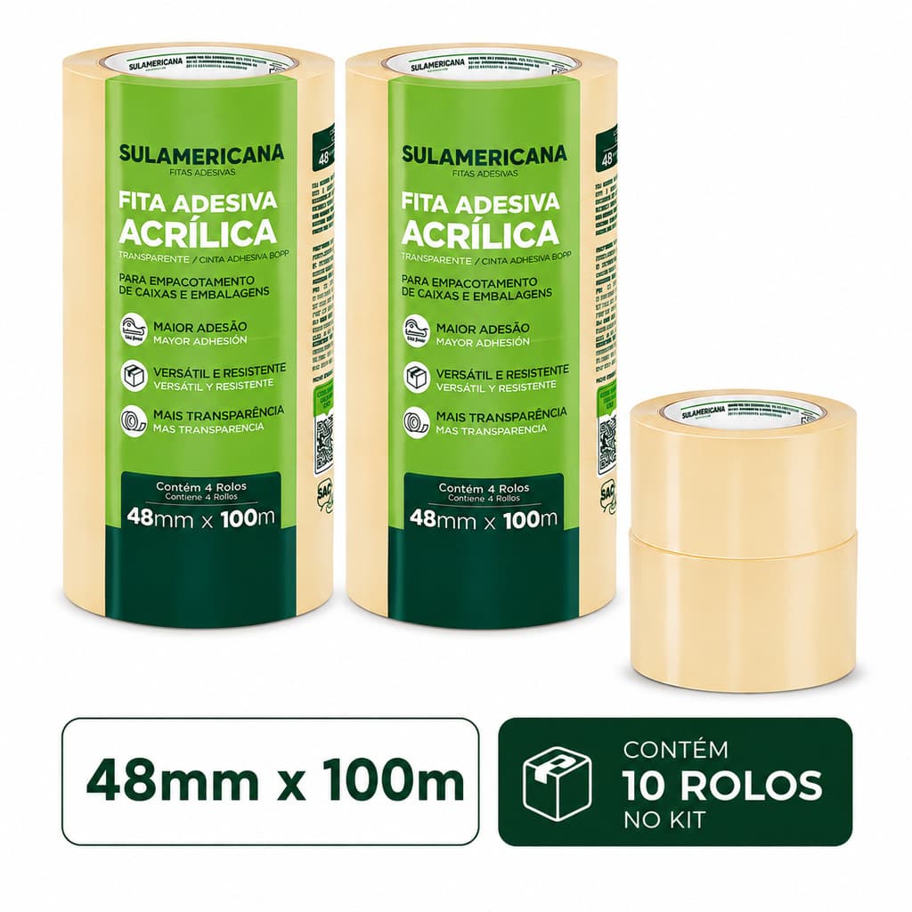 Kit 10 Fitas Adesivas Transparente Sulamericana 48mm x 100m