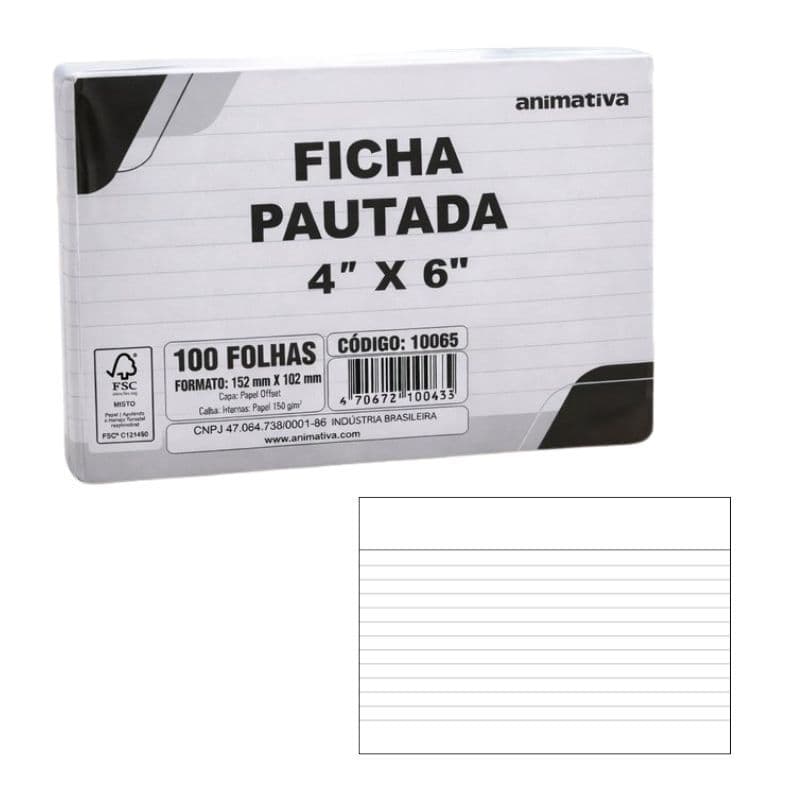 Kit 500 Fichas Pautada 4x6 Gramatura 150g/m Tamanho 10x15cm