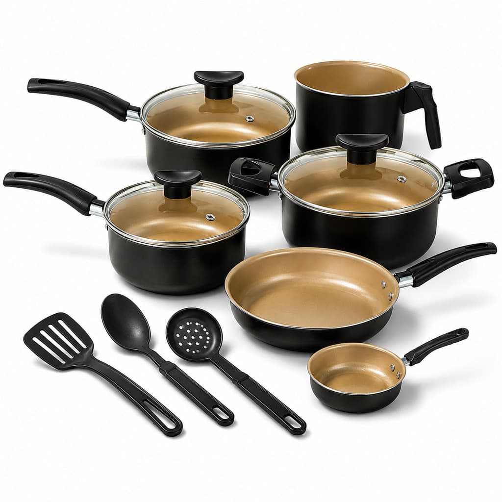 Kit Jogo de Panelas 9 Pçs Teflon Tampas Vidro Antiaderente Varias Cores