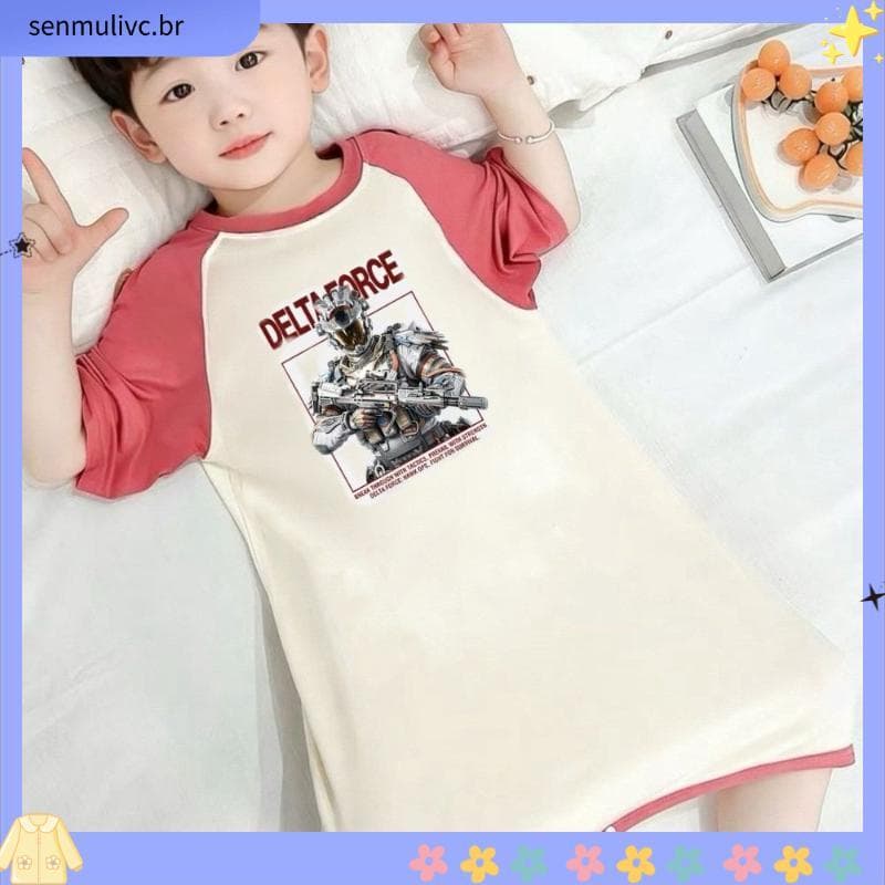 Camisola de algodão puro de verão pós-operatório coberto de couro para meninos, pijama infantil de uma peça, comprimento