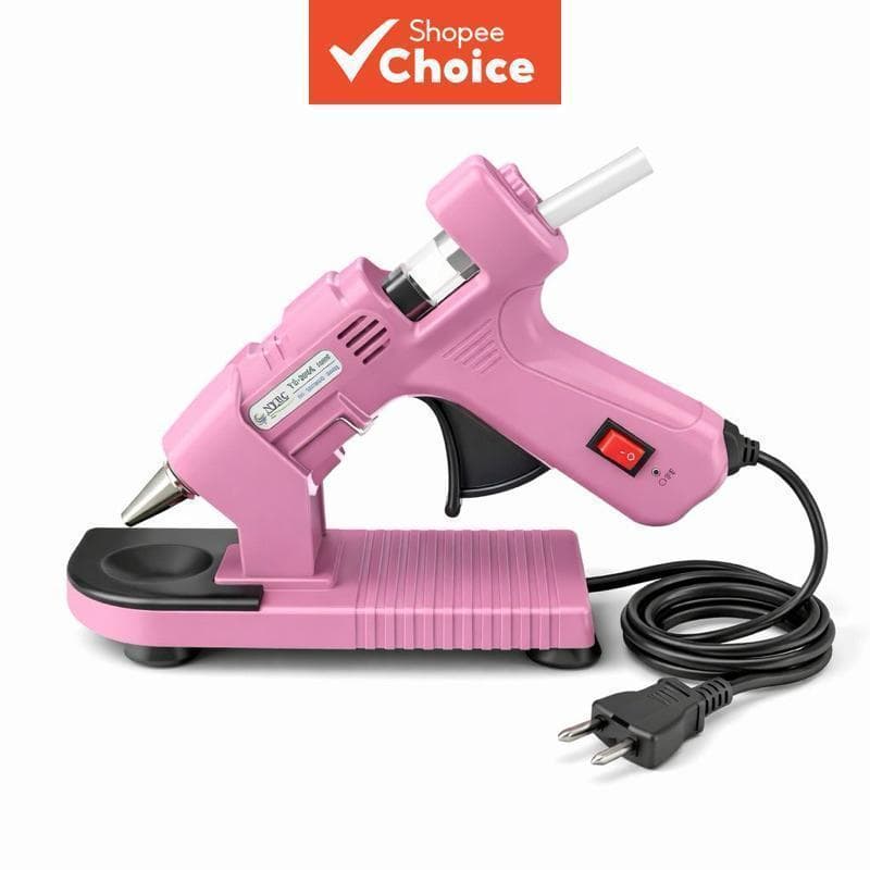 Conjunto Premium de Pistola de Cola Quente Rosa com Suporte | 100W com 4 Bastões de Cola Grátis para Scrapbooking,