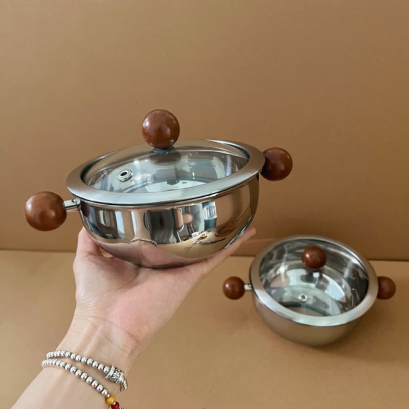 Tigela de macarrão instantâneo de orelha dupla de aço inoxidável 304 com tampa de alto valor e grande capacidade para co