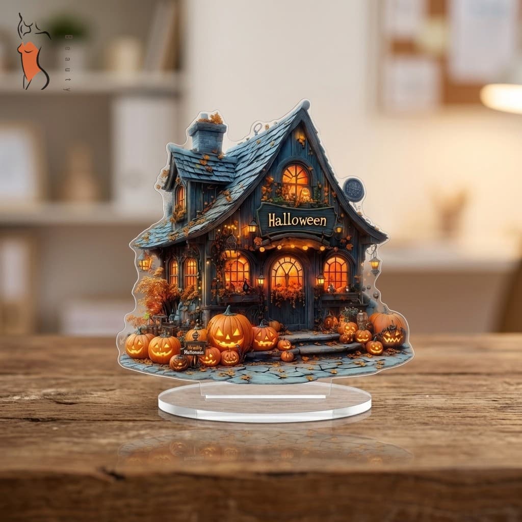 Halloween Abóbora Casa Assombrada Acrílico Mesa Decoração À Prova Dwaterproof Água Resistente Ao Desgaste 2D Ornamento D