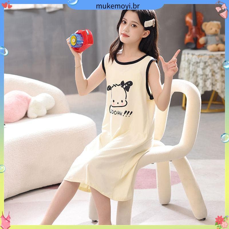 Algodão puro meninas camisola verão estilo fino crianças estilingue pijamas influenciador moda meninas verão ar condicio