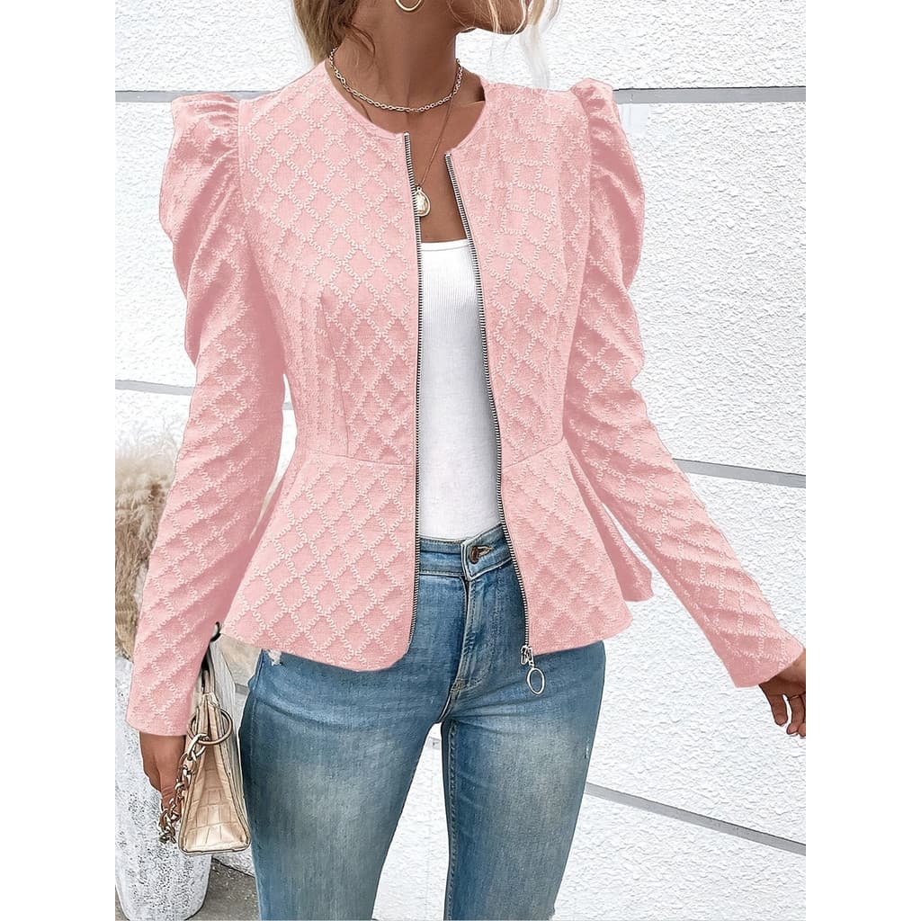 [Estilo mais vendido] Jaqueta feminina de manga comprida com zíper xadrez elegante roupa superior feminina [envio rápido