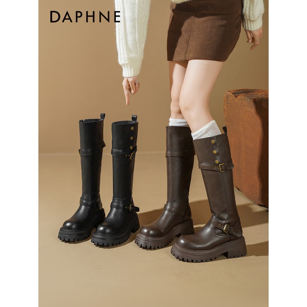 Daphne botas longas femininas 2026 novo estilo primavera outono botas de sola grossa botas de cavaleiro Melade duas usar