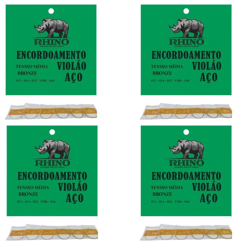 kit 5 Encordoamento011 046  Aço Bronze Violão Tensão Rhino