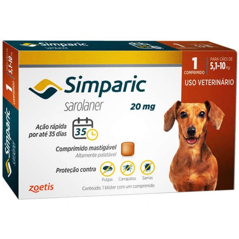 Simparic Cães de  5,1 a 10Kg - 20mg  cx com 1 comp